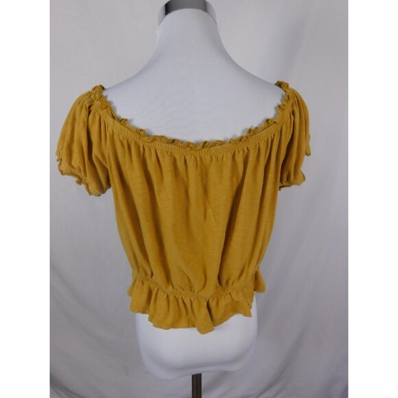 AE Yellow Off Shoulder Floral Crop Tee Boho Witch L - Picture 5 of 11